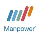 Logo Manpower : Solutions de recrutement et intérim Logo Manpower composé de cinq barres colorées inclinées formant un M au-dessus du nom de la marque en bleu.
