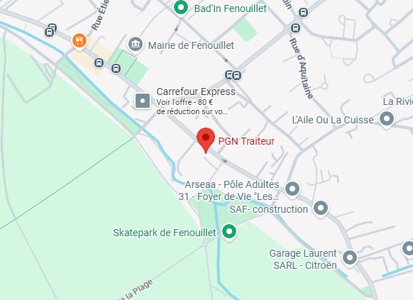 PGN Traiteur Fenouillet : Plan d'accès et localisation Plan Google Maps de Fenouillet localisant PGN Traiteur à proximité du Carrefour Express et du skatepark communal.
